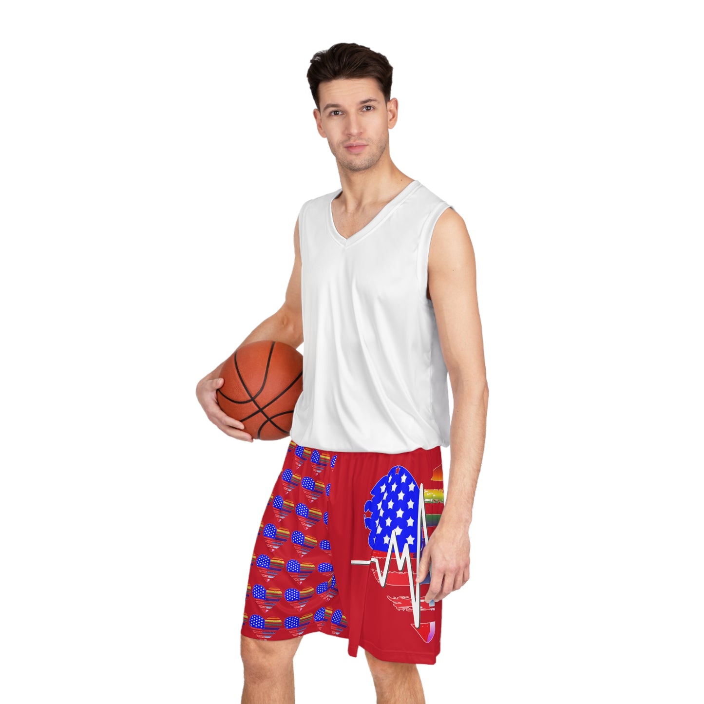USA/LGBTQ+ Heart Basketball Shorts