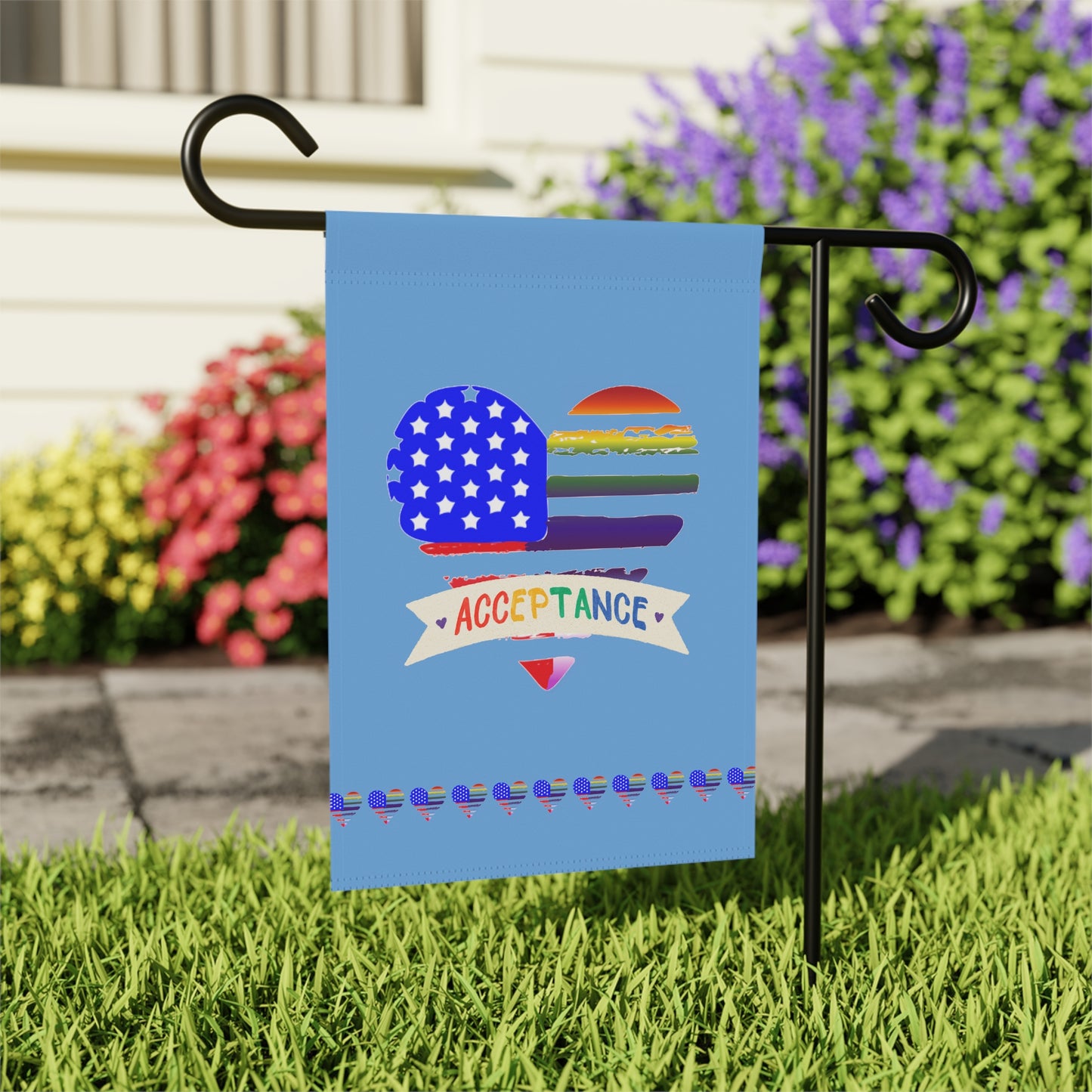 USA/LGBTQ+ Heart - Acceptance Flag - Light Blue
