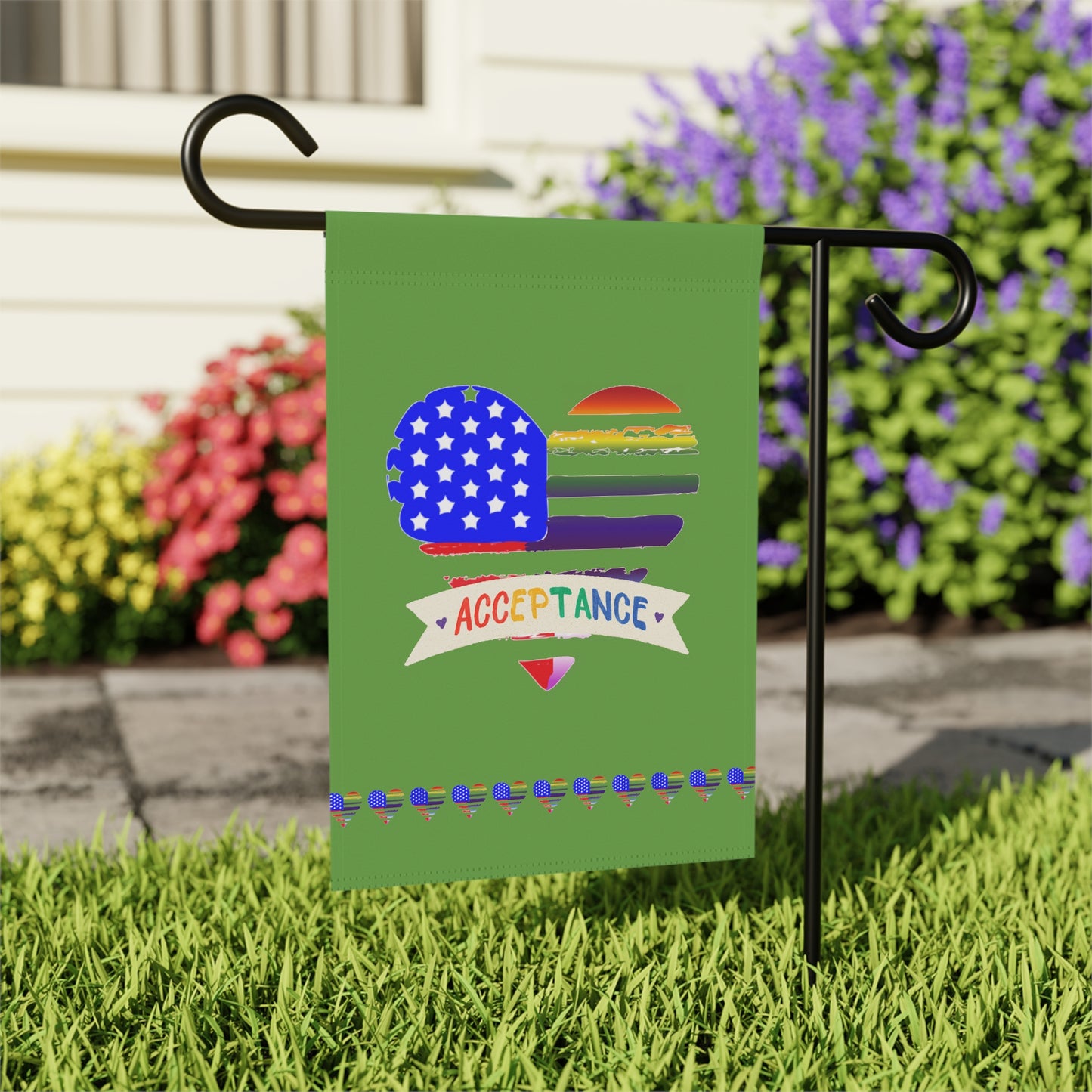 USA/LGBTQ+ Heart - Acceptance Flag - Green