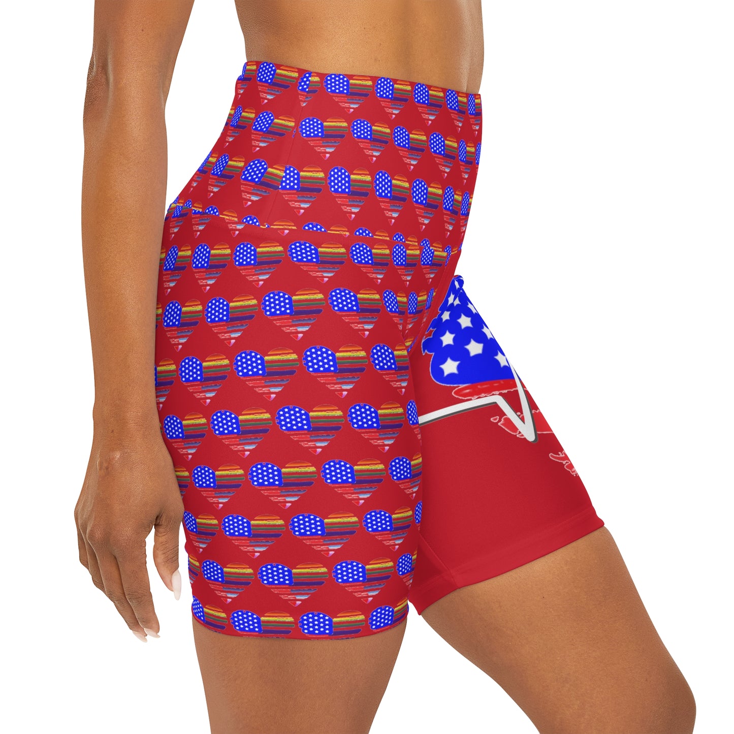 USA/LGBTQ+ Heart - High Waist Yoga Shorts