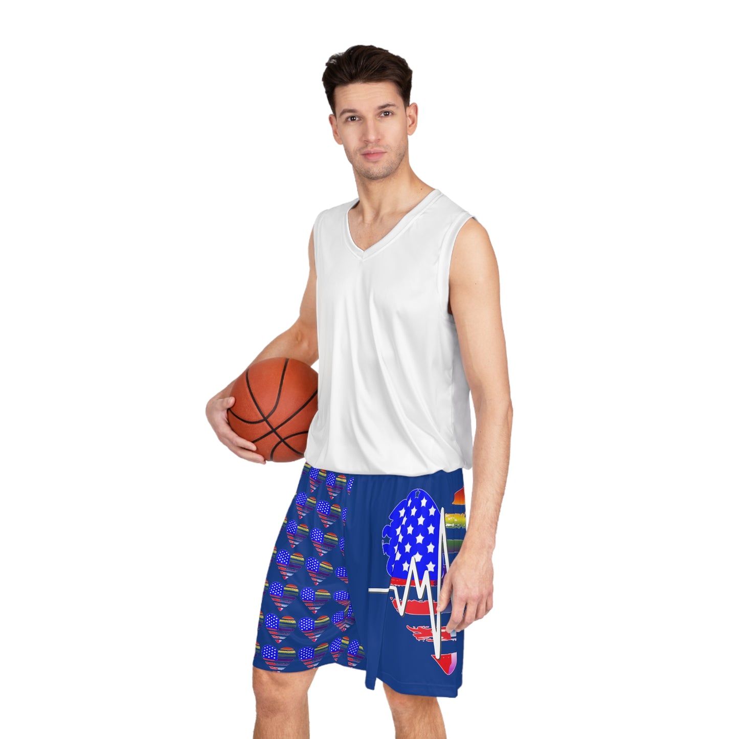 USA/LGBTQ+ Heart Basketball Shorts - Blue