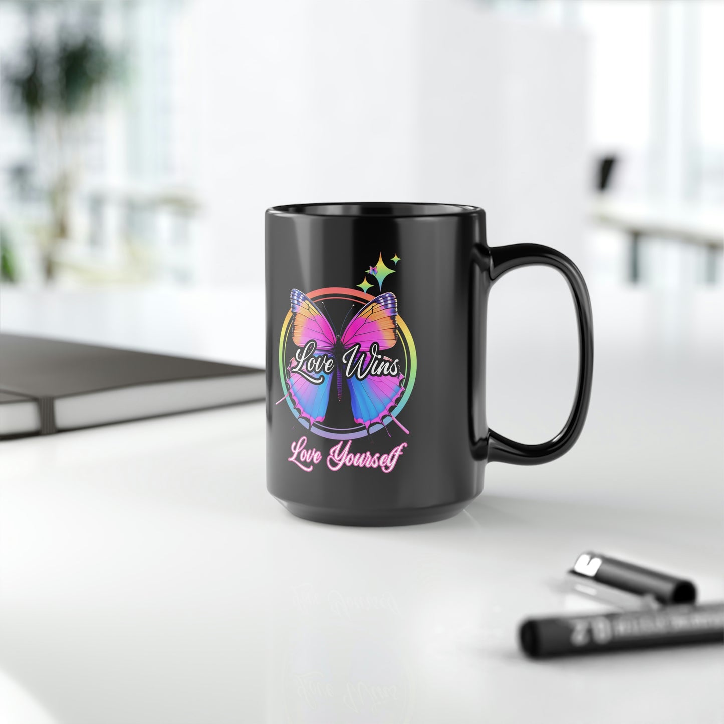 Love Wins - Love Yourself - 15oz Black Mug