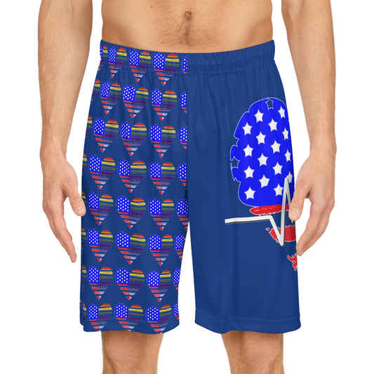 USA/LGBTQ+ Heart Basketball Shorts - Blue