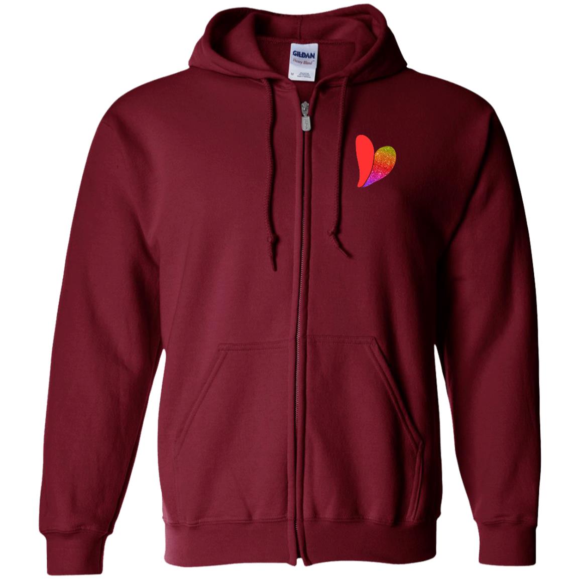 Rainbow Glitter Heart Zip-Up Hooded Sweatshirt