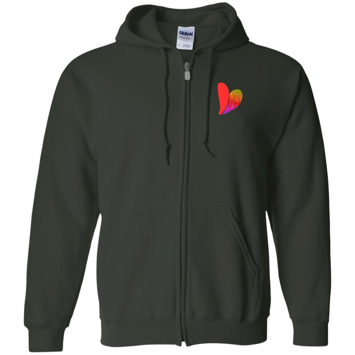 Rainbow Glitter Heart Zip-Up Hooded Sweatshirt