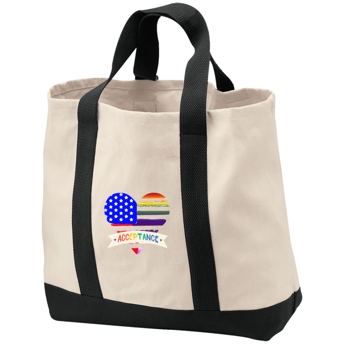 "Acceptance" Patriotic/LGBTQIA+ Flag Heart Tote