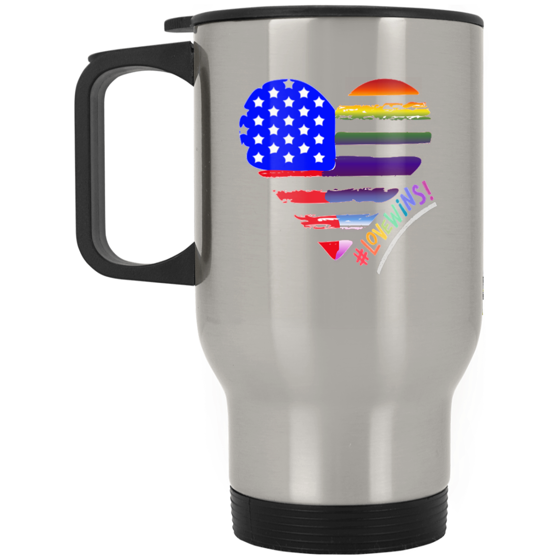 Patriotic/LGBTQIA+ Pride "Love Wins" Silver Stainless Travel Mug