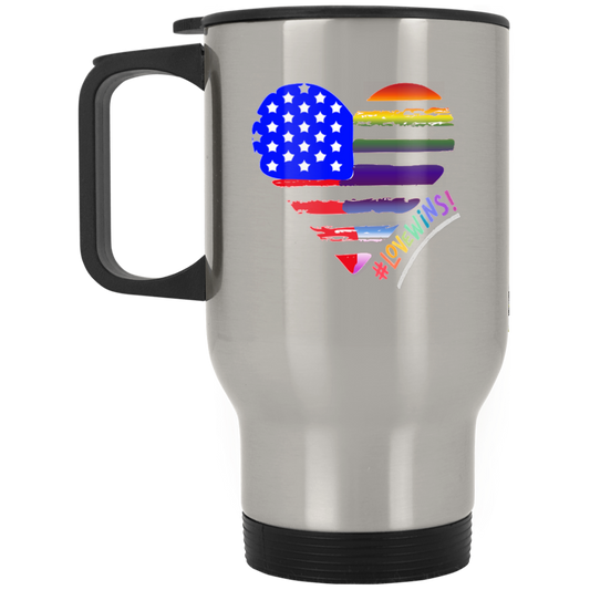 Patriotic/LGBTQIA+ Pride "Love Wins" Silver Stainless Travel Mug