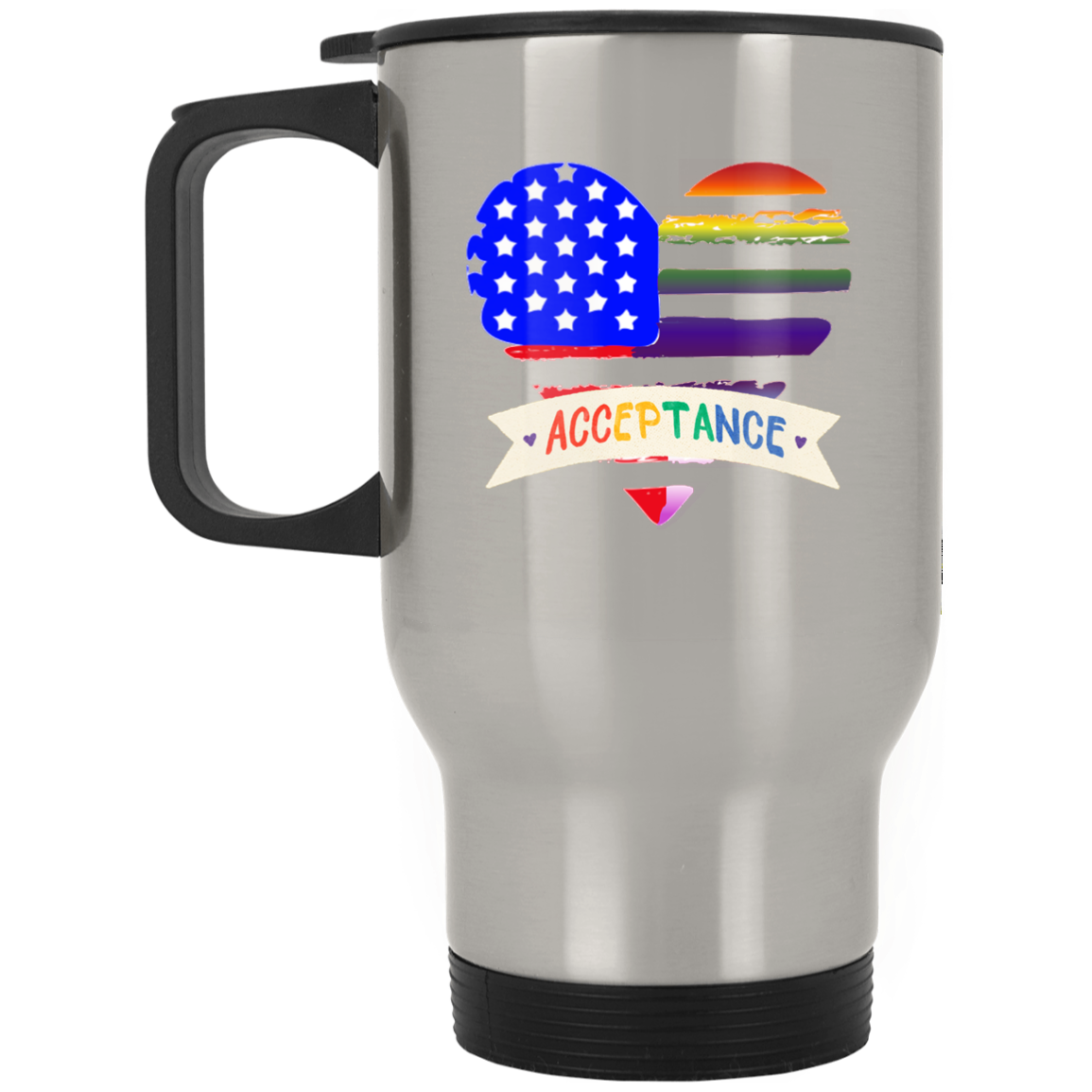 Patriotic/LGBTQIA+ Pride "Acceptance" Silver Stainless Travel Mug