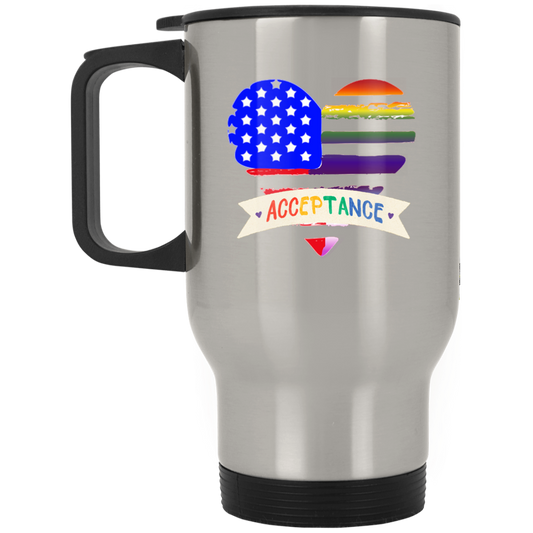 Patriotic/LGBTQIA+ Pride "Acceptance" Silver Stainless Travel Mug