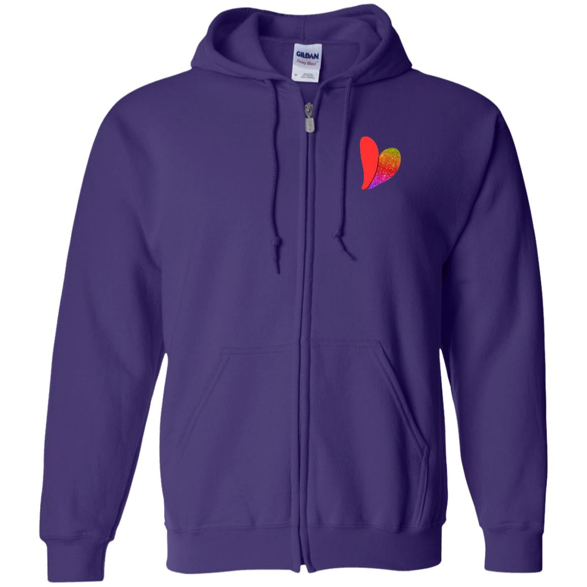 Rainbow Glitter Heart Zip-Up Hooded Sweatshirt