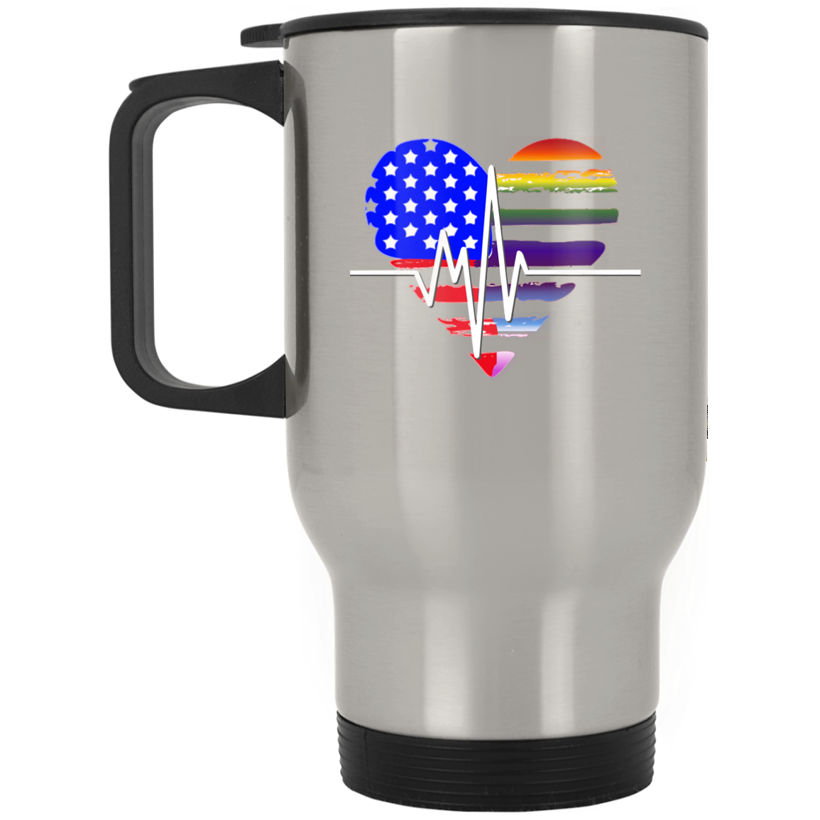 Patriotic/Pride Heart Silver Stainless Travel Mug