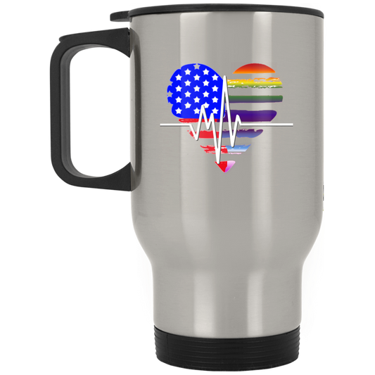 Patriotic/Pride Heart Silver Stainless Travel Mug