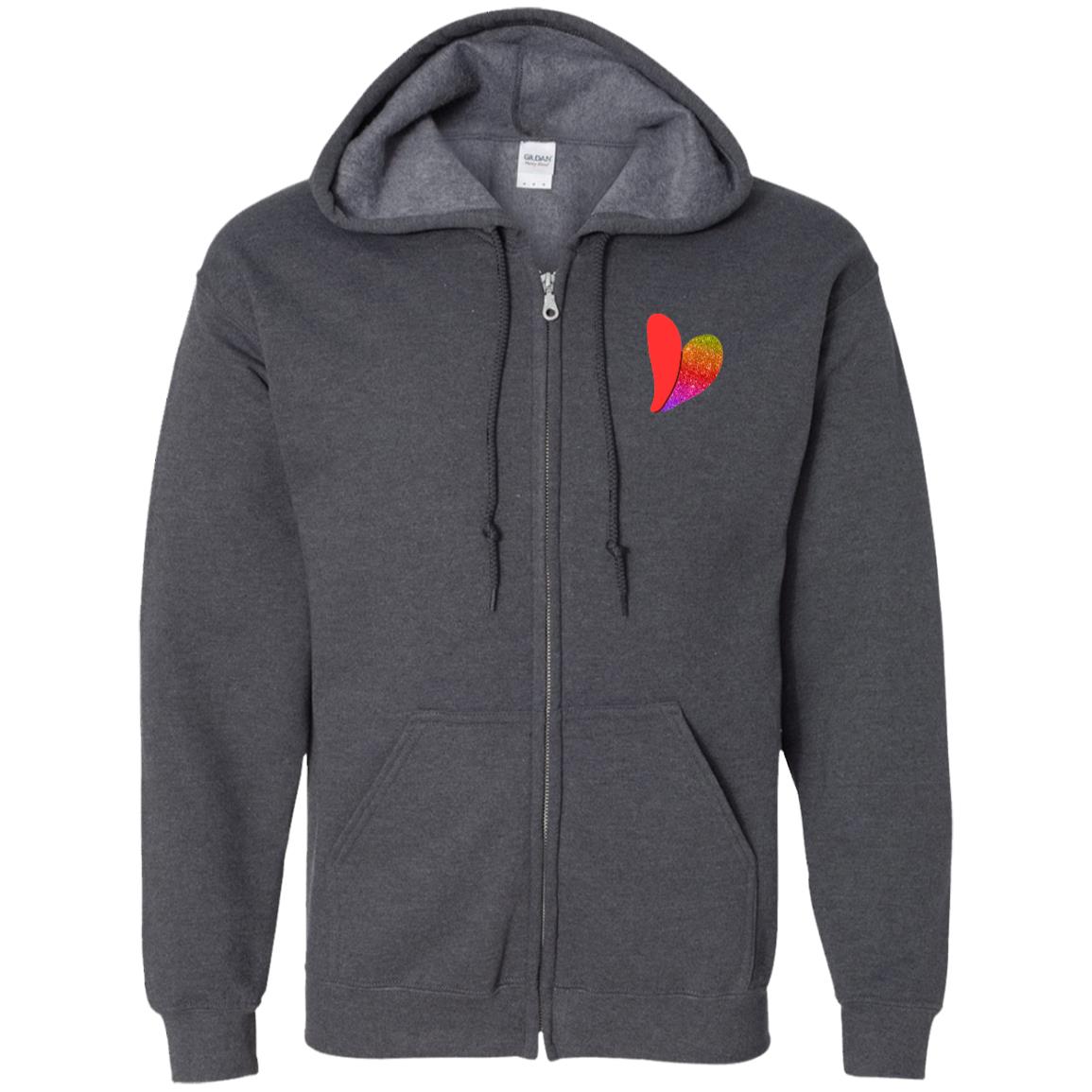 Rainbow Glitter Heart Zip-Up Hooded Sweatshirt