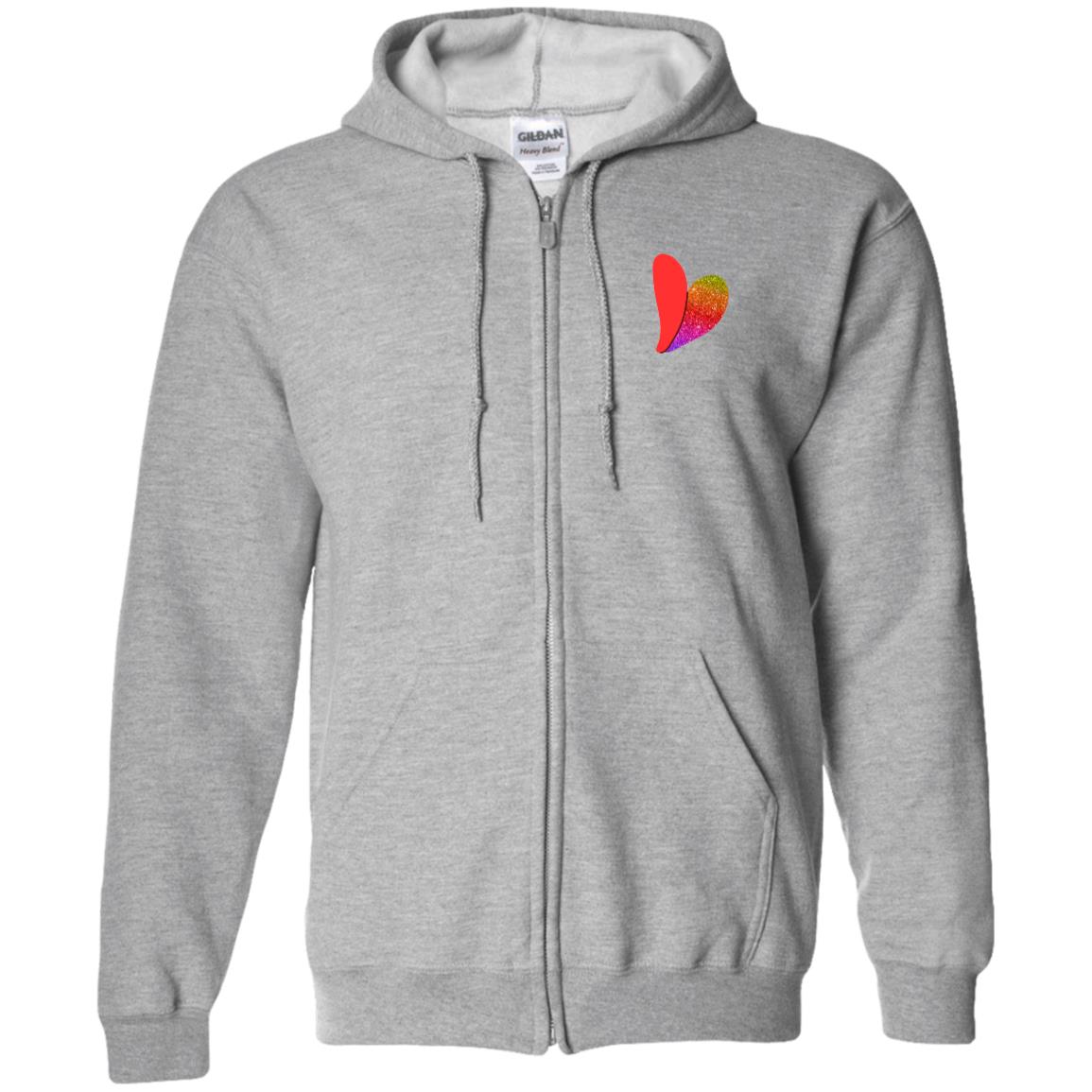 Rainbow Glitter Heart Zip-Up Hooded Sweatshirt