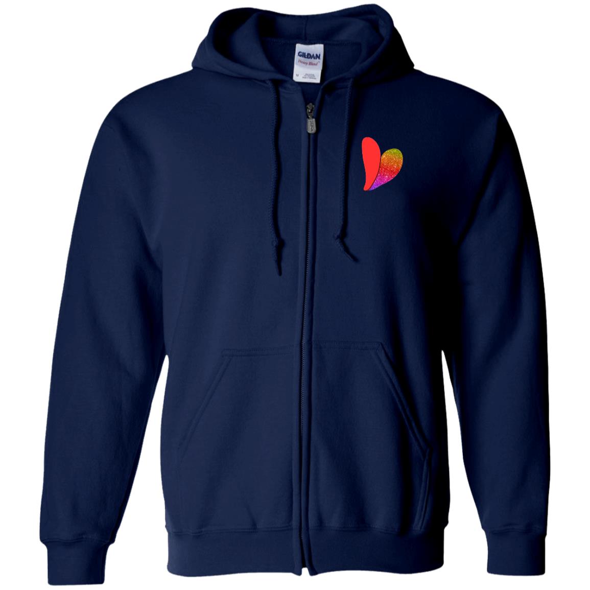 Rainbow Glitter Heart Zip-Up Hooded Sweatshirt