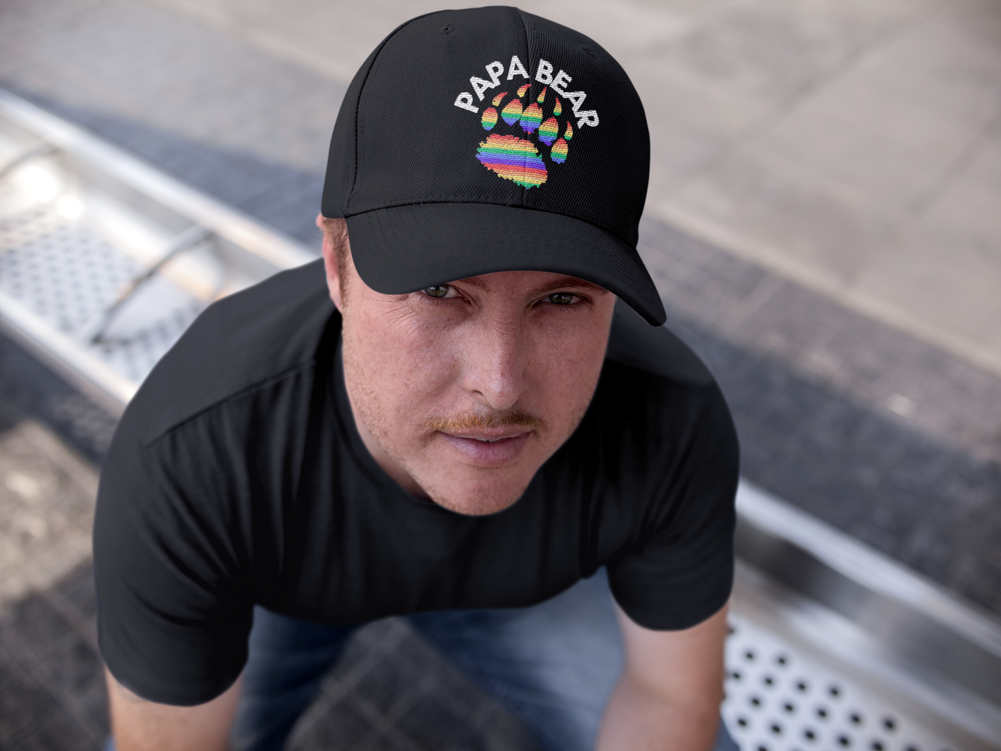 Papa Bear Dad Hat - Embroidered - Rainbow Paw