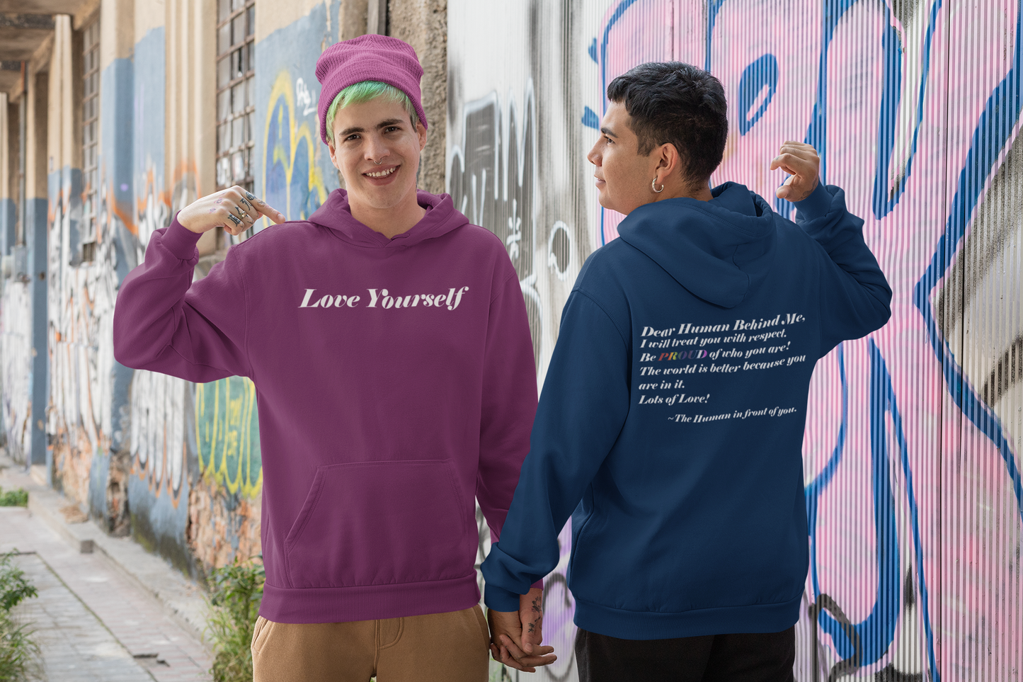 Love Yourself - Dear Human Behind Me - FRONT AND BACK - Unisex Heavy Blend™ Hooded Sweatshirt