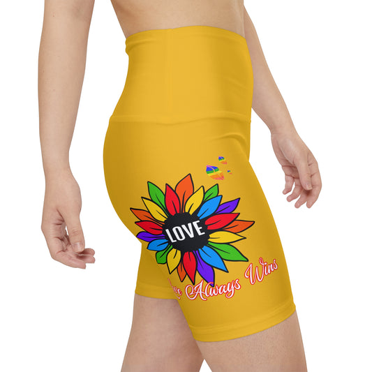 Love Always Wins High Waist Yoga Shorts (AOP) - Yellow