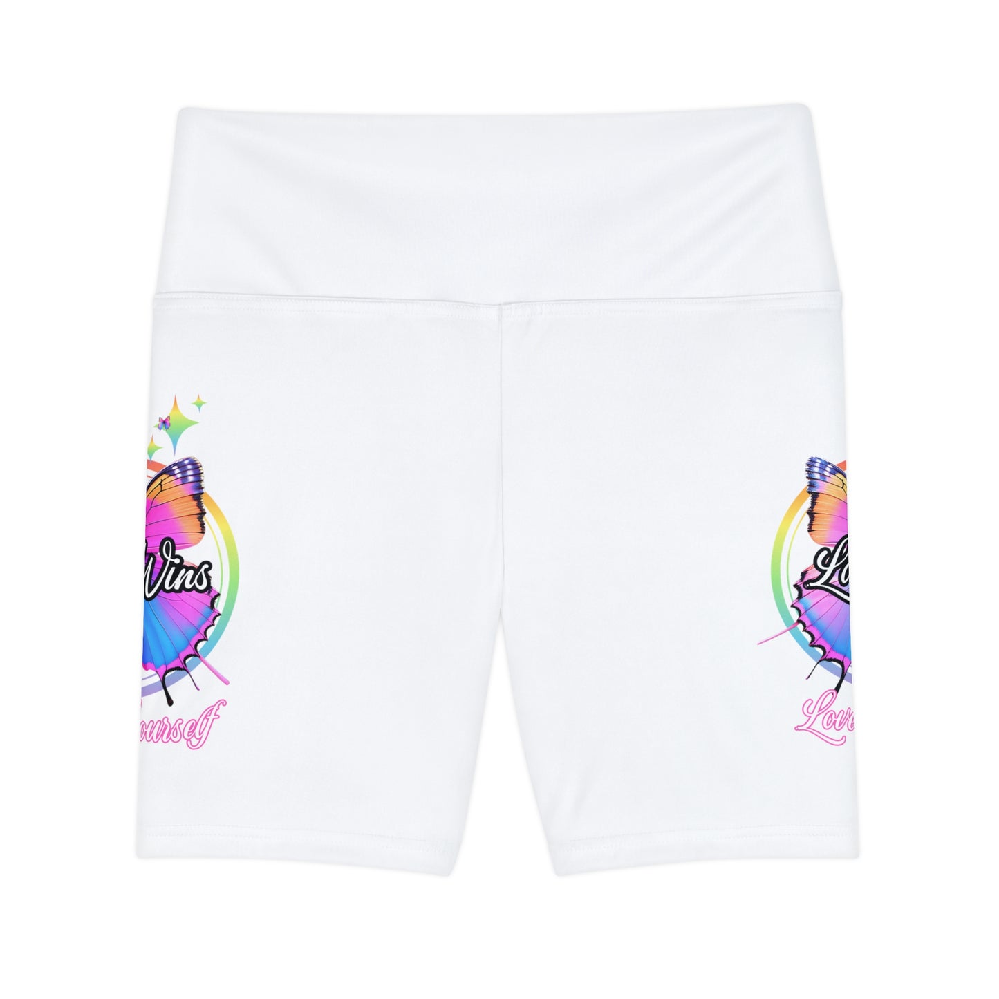 Butterfly Love Yourself High Waist Yoga Shorts (AOP) - White