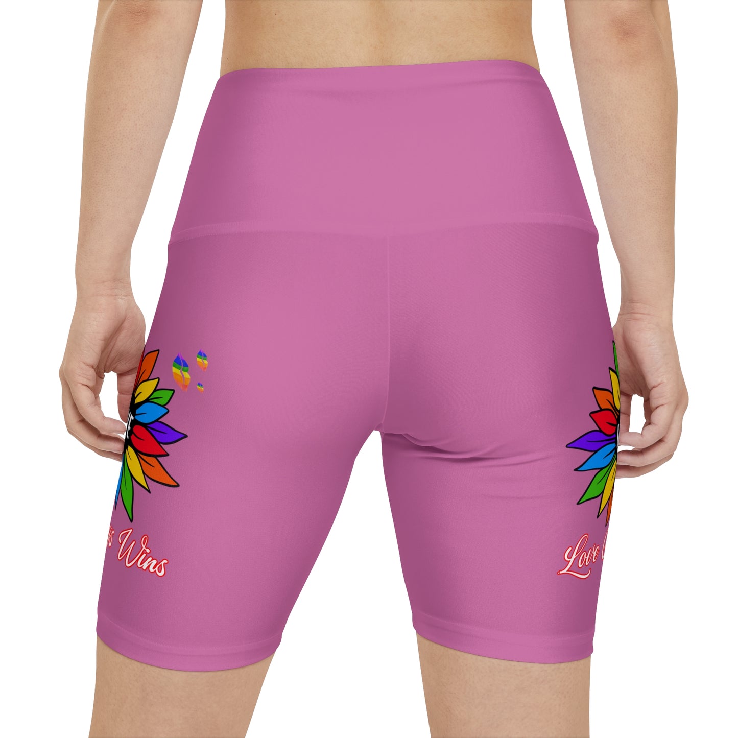 Love Always Wins High Waist Yoga Shorts (AOP) - Pink