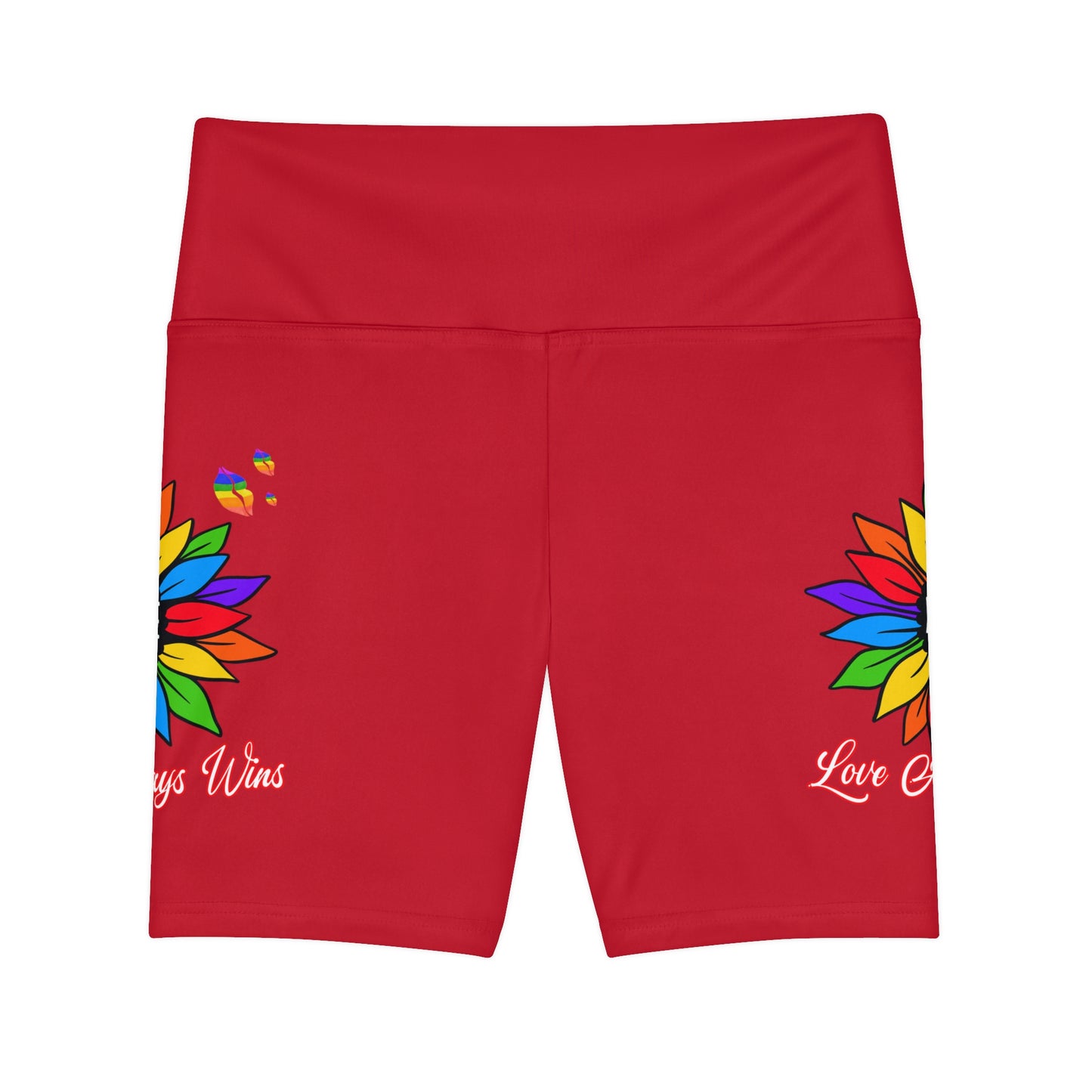 Love Always Wins High Waist Yoga Shorts (AOP) - Red