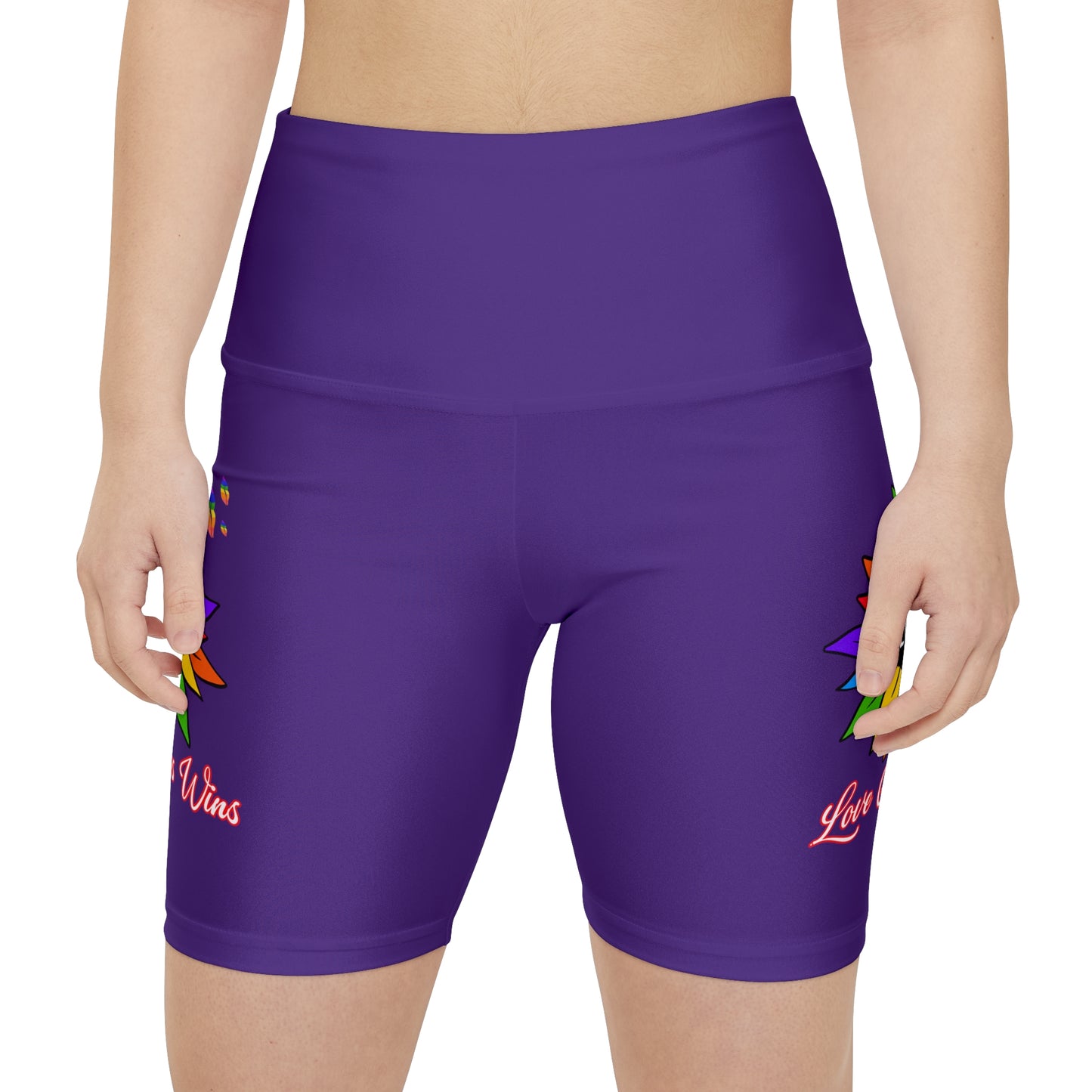 Love Always Wins High Waist Yoga Shorts (AOP) - Purple