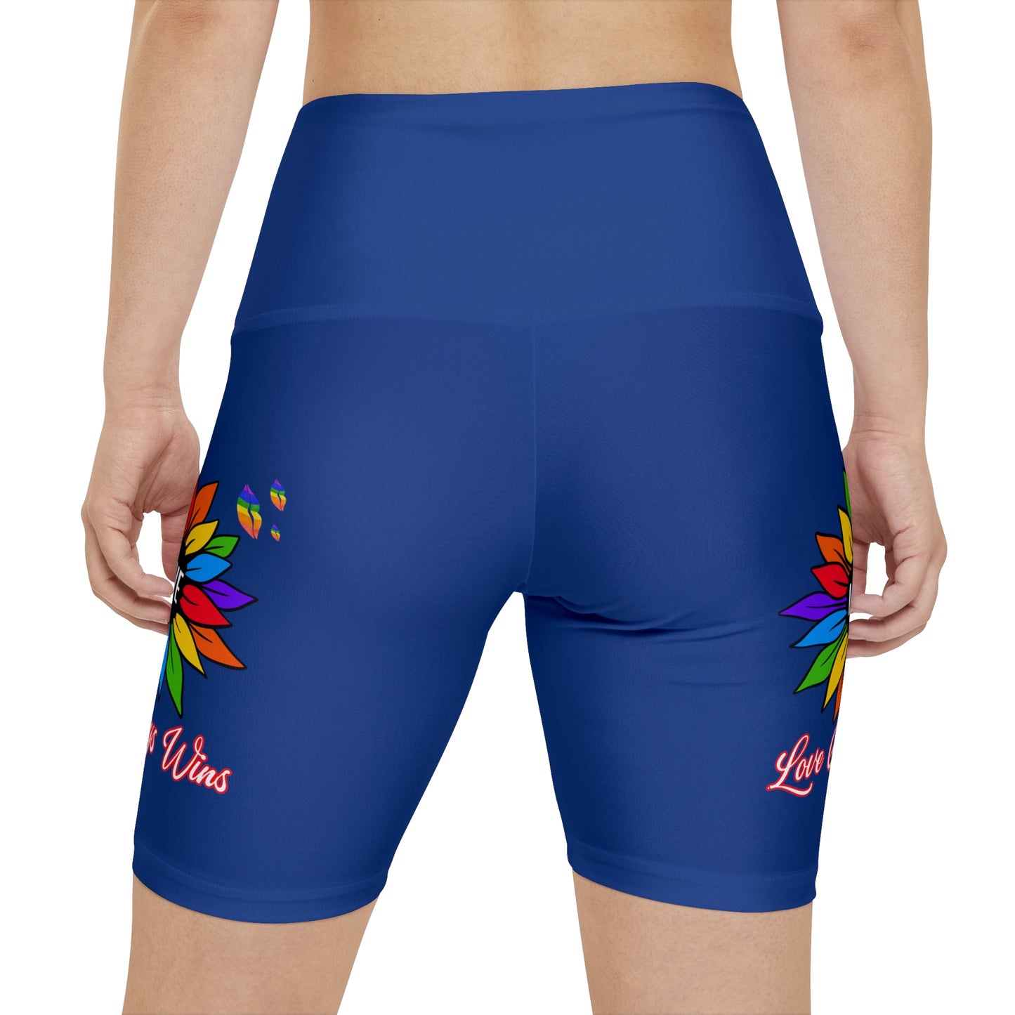 Love Always Wins High Waist Yoga Shorts (AOP) - Blue