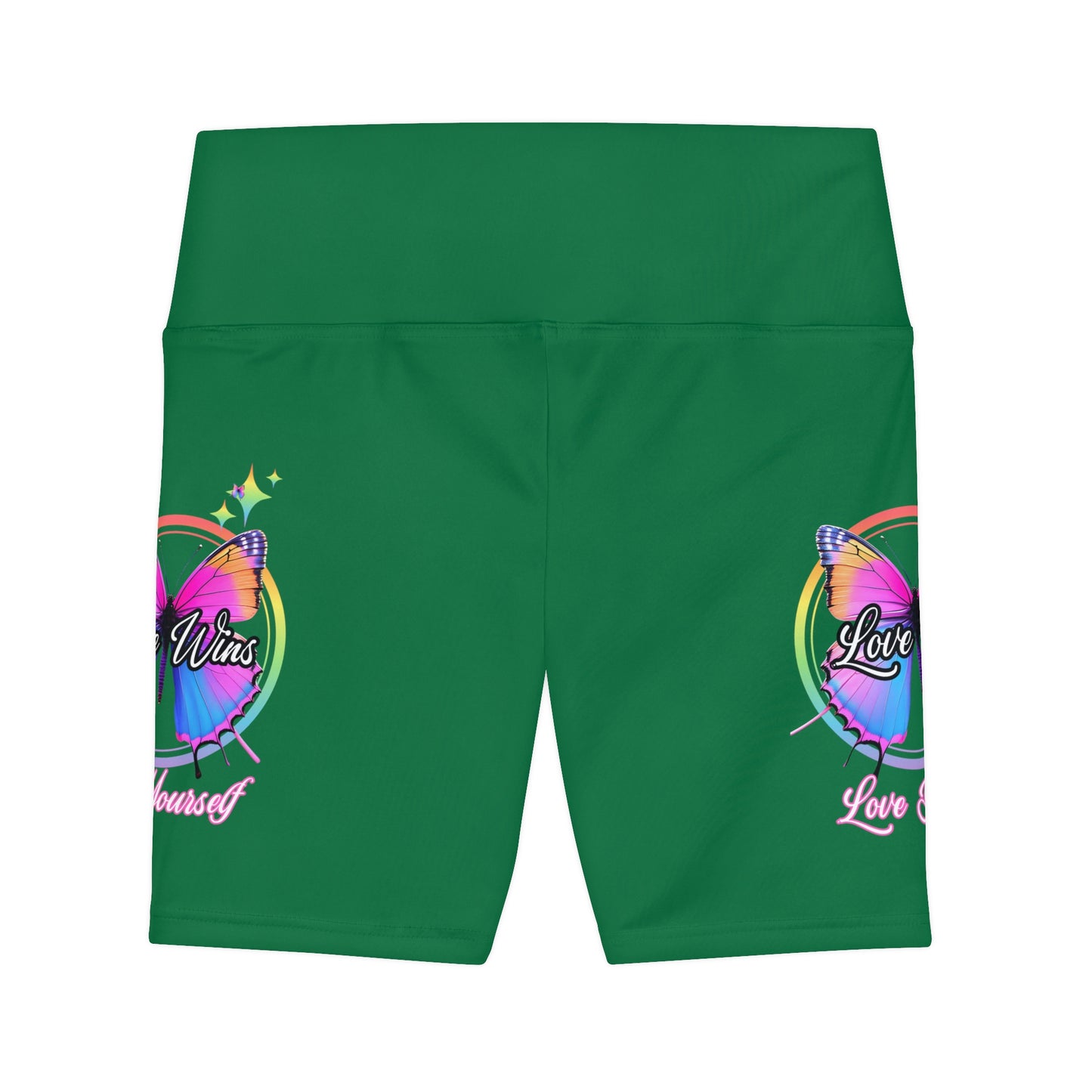 Butterfly Love Yourself High Waist Yoga Shorts (AOP) - Green