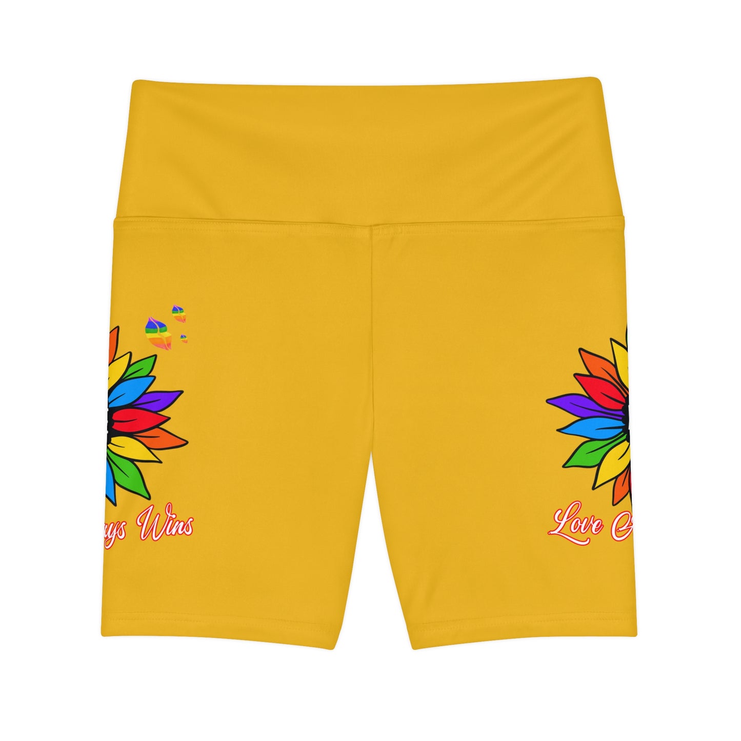 Love Always Wins High Waist Yoga Shorts (AOP) - Yellow