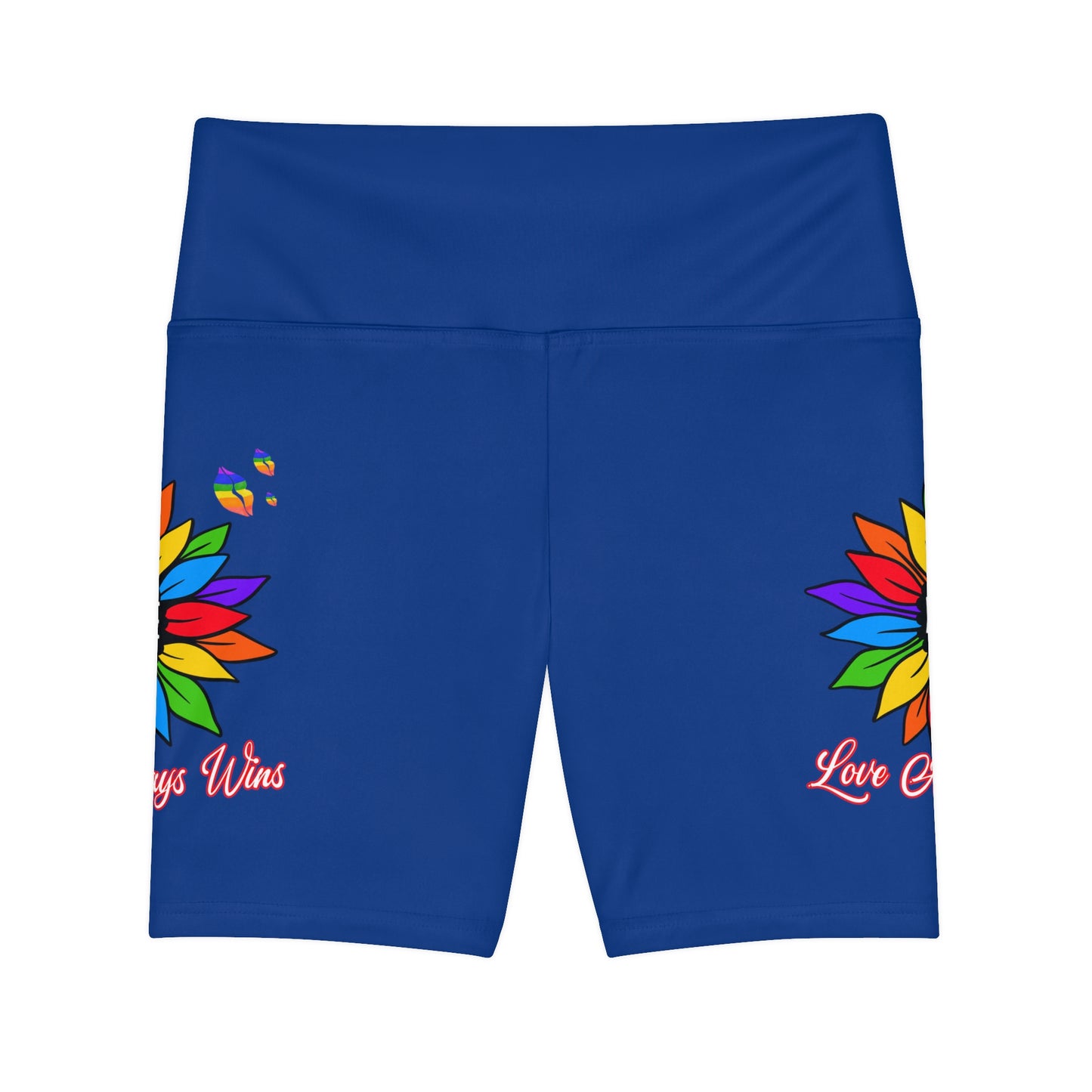 Love Always Wins High Waist Yoga Shorts (AOP) - Blue