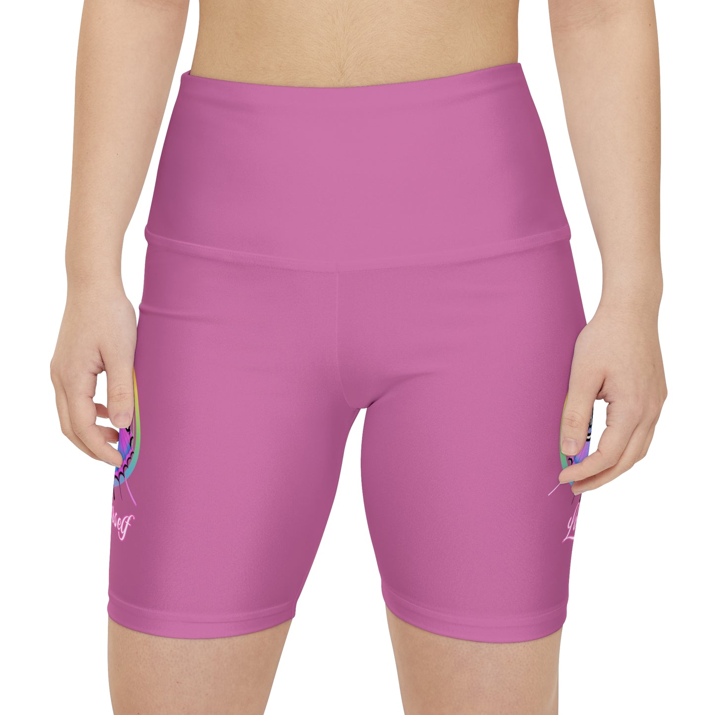 Butterfly Love Yourself High Waist Yoga Shorts (AOP) - Light Pink