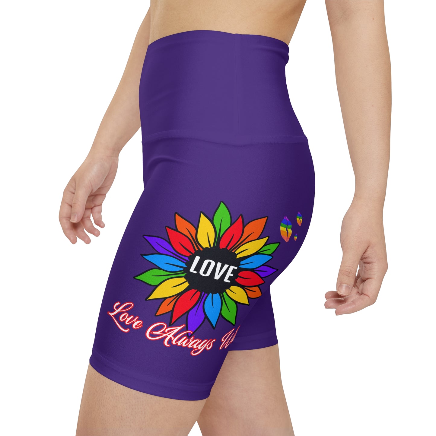 Love Always Wins High Waist Yoga Shorts (AOP) - Purple