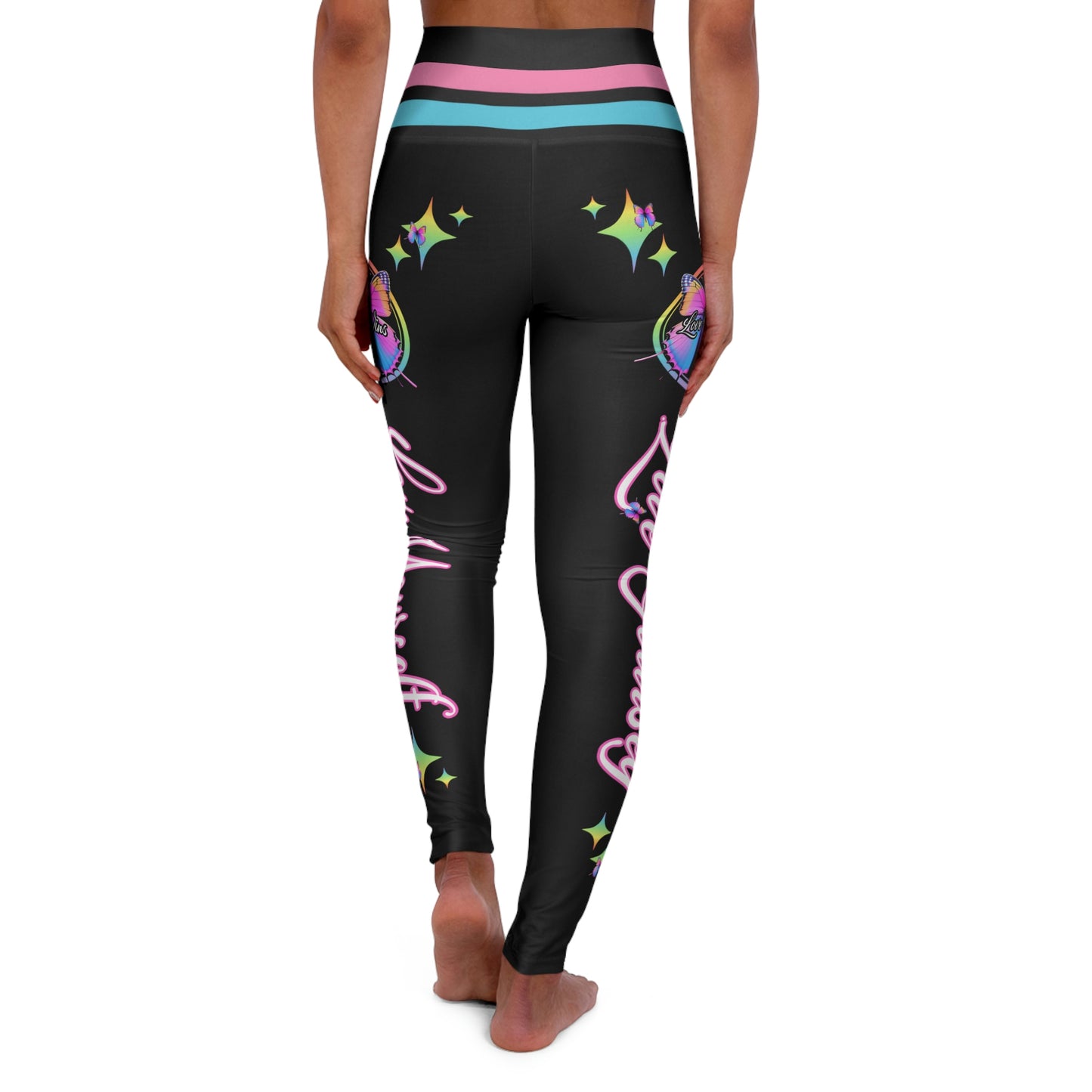 Love Yourself with Butterflies - Trans Flag Colors - High Waisted Yoga Leggings (AOP)