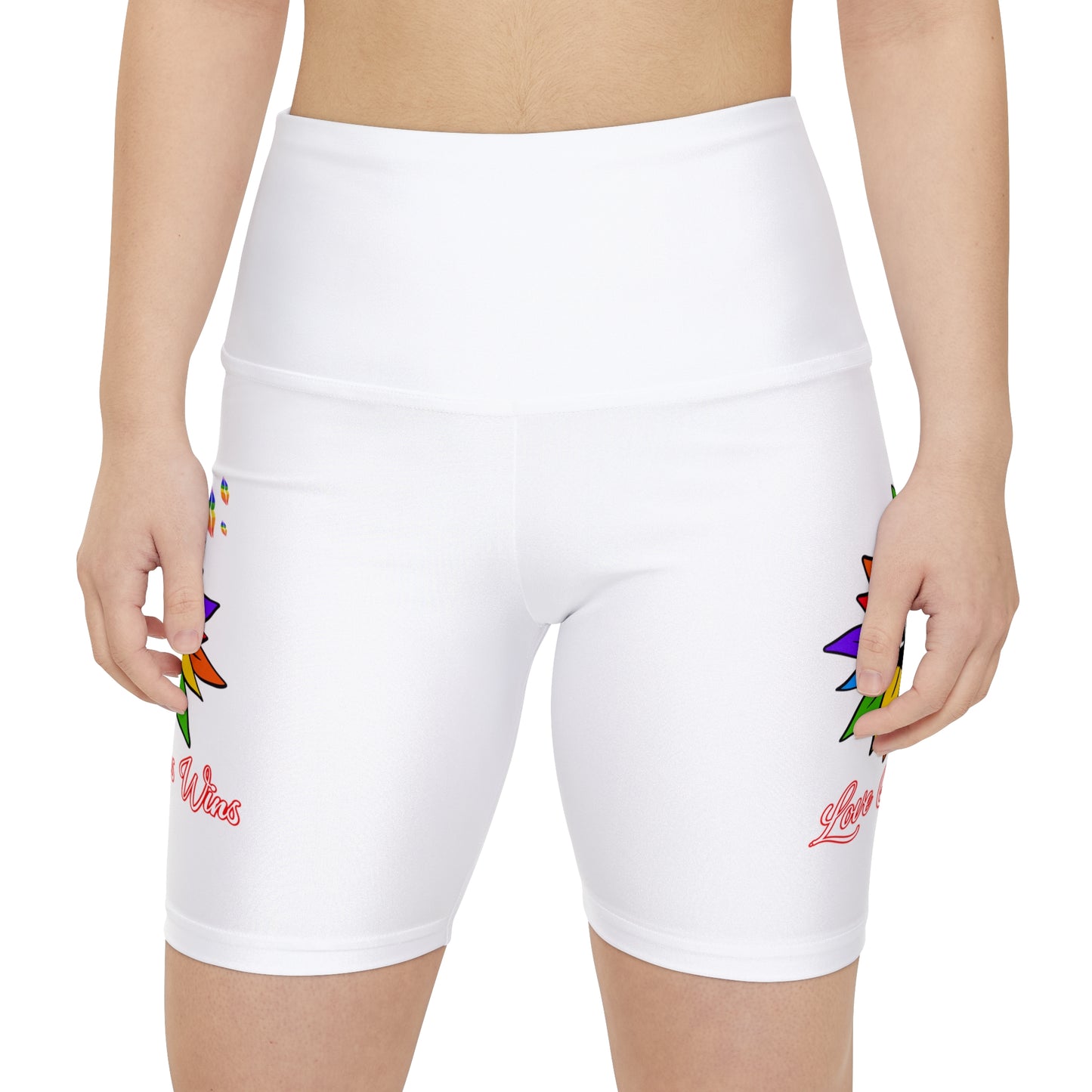 Love Always Wins High Waist Yoga Shorts (AOP) - White