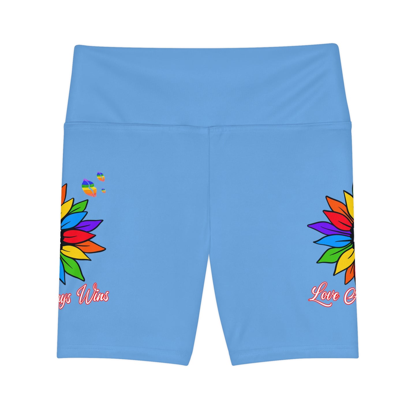 Love Always Wins High Waist Yoga Shorts (AOP) - Light Blue