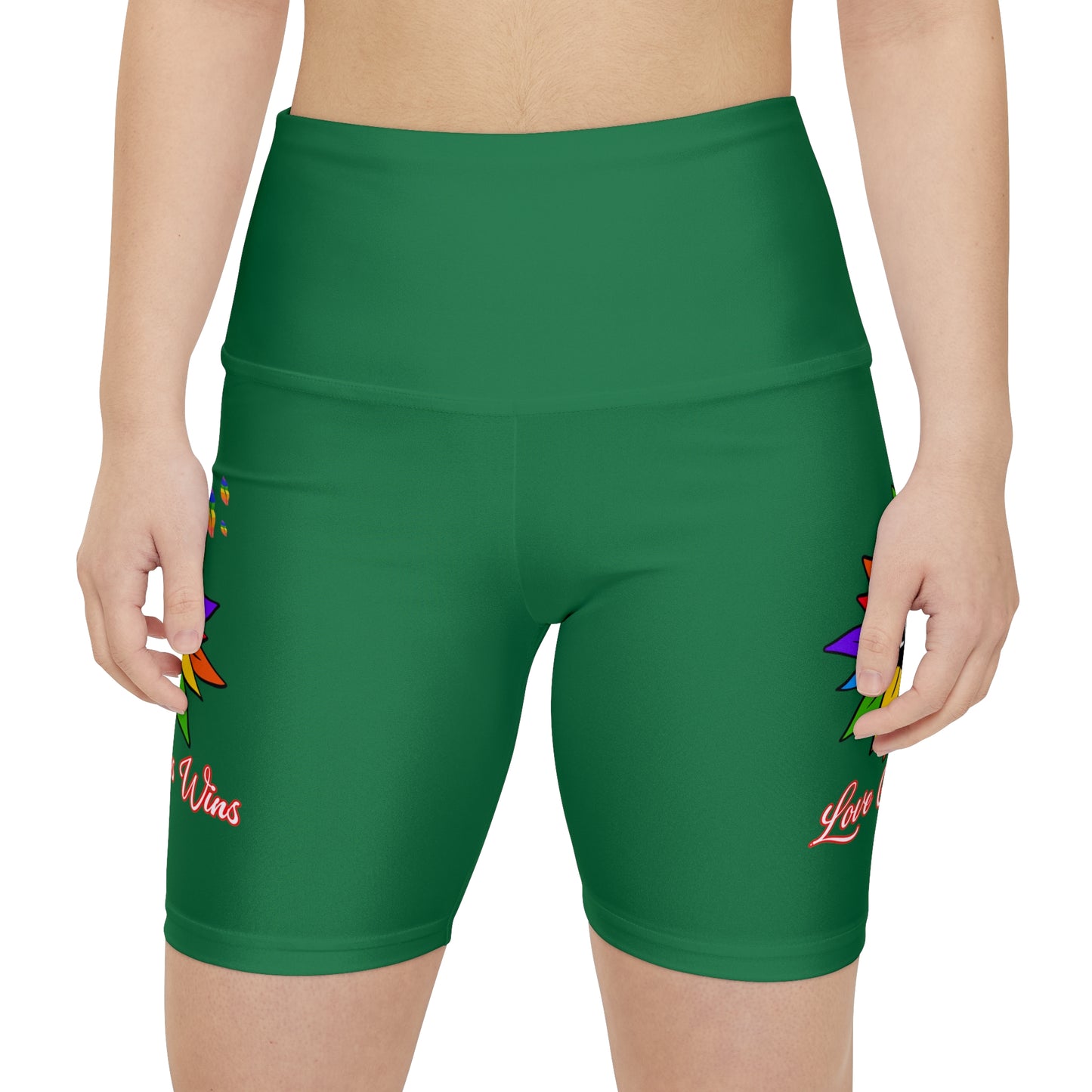 Love Always Wins High Waist Yoga Shorts (AOP) - Green