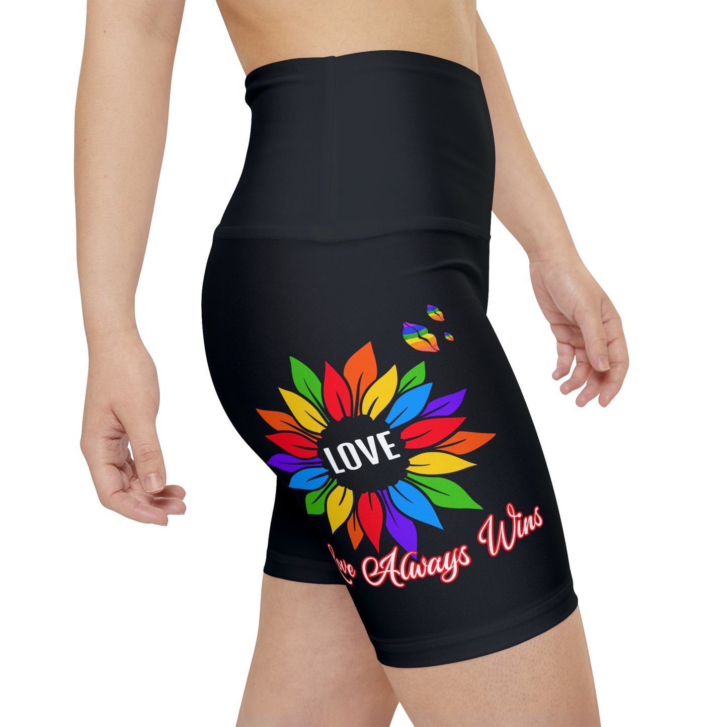 Love Always Wins High Waist Yoga Shorts (AOP)