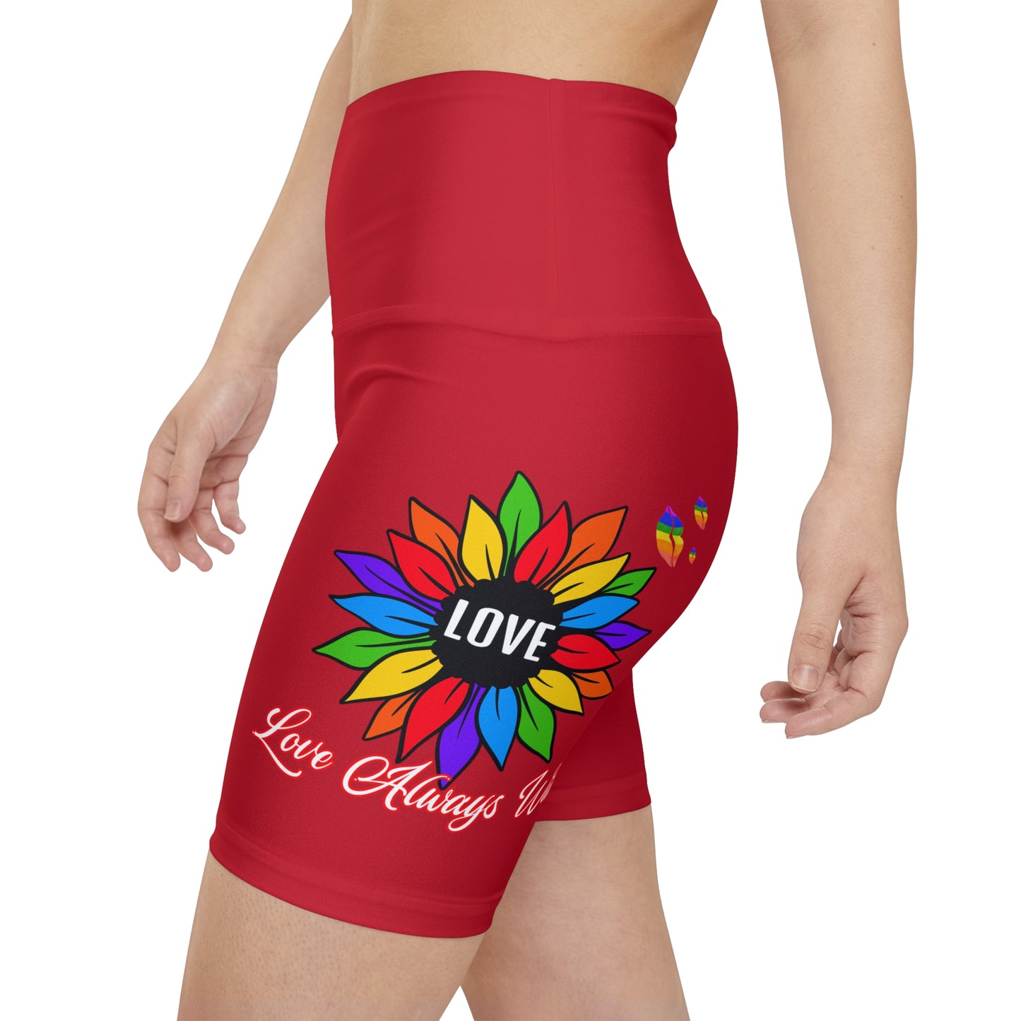 Love Always Wins High Waist Yoga Shorts (AOP) - Red