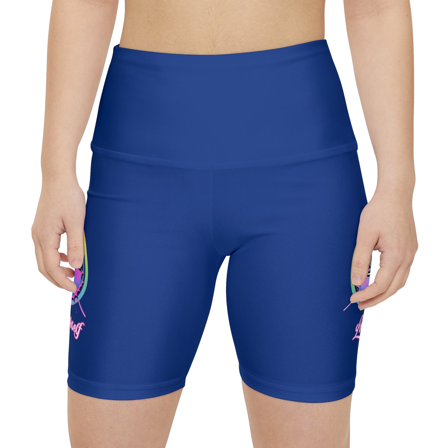 Butterfly Love Yourself High Waist Yoga Shorts (AOP) - Blue