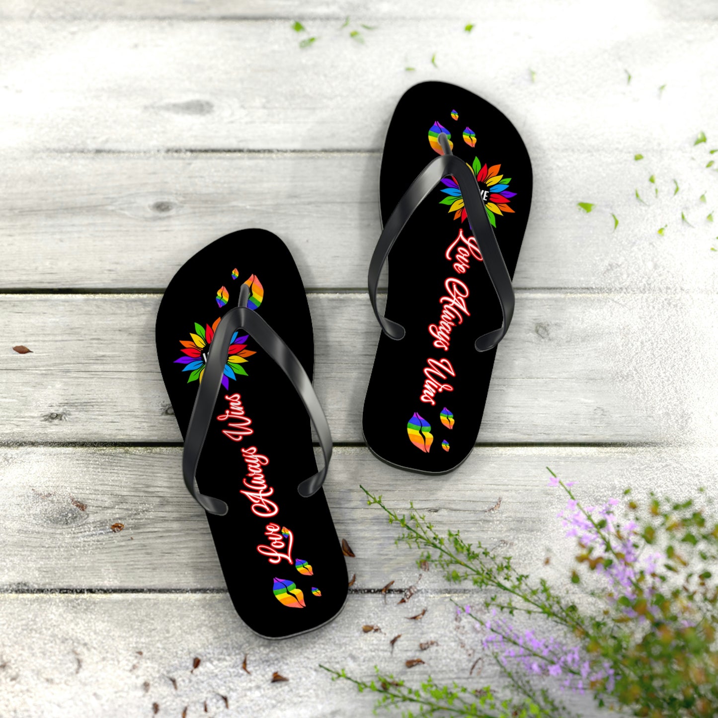 Love Always Wins - Traditional Rainbow - Flip Flops