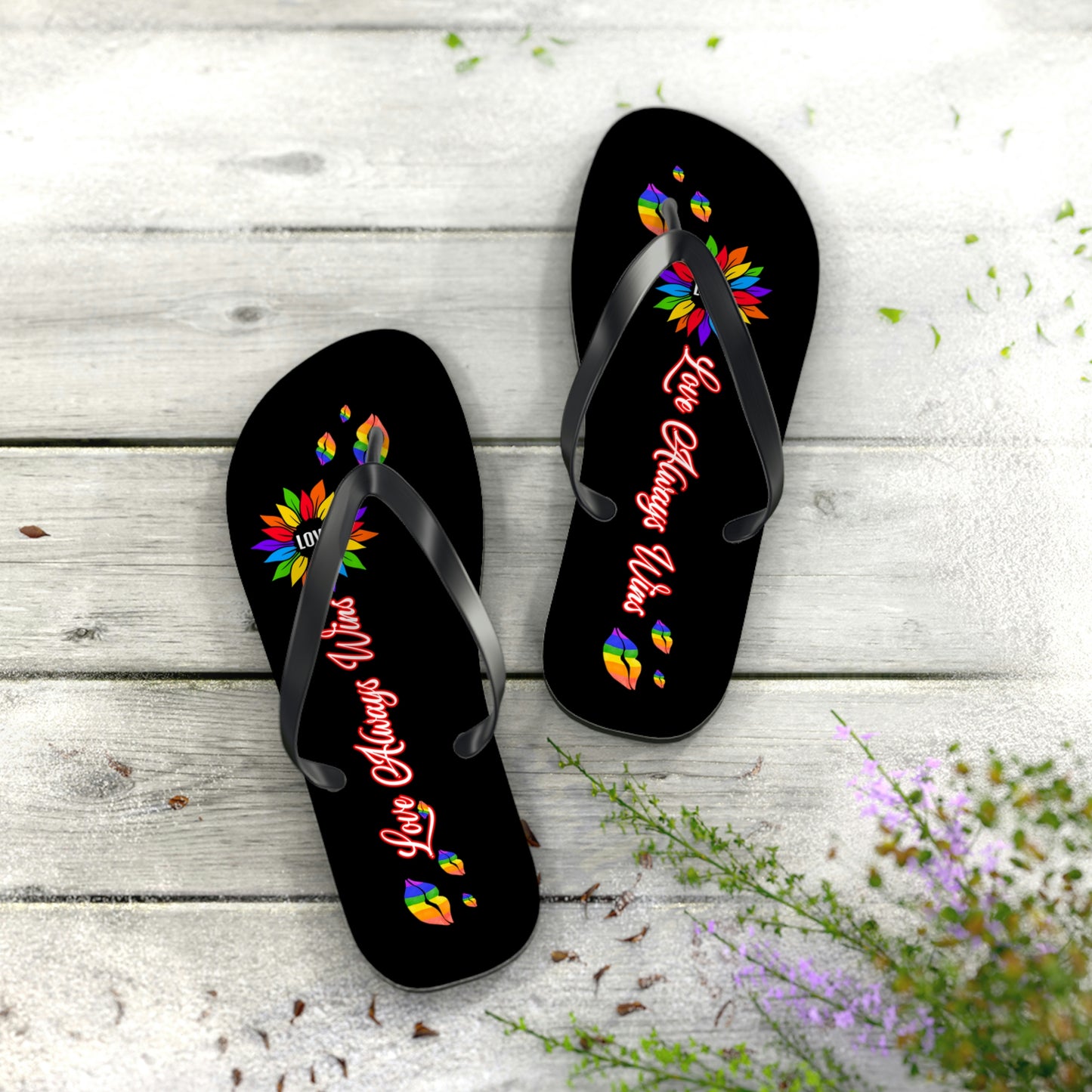 Love Always Wins - Traditional Rainbow - Flip Flops