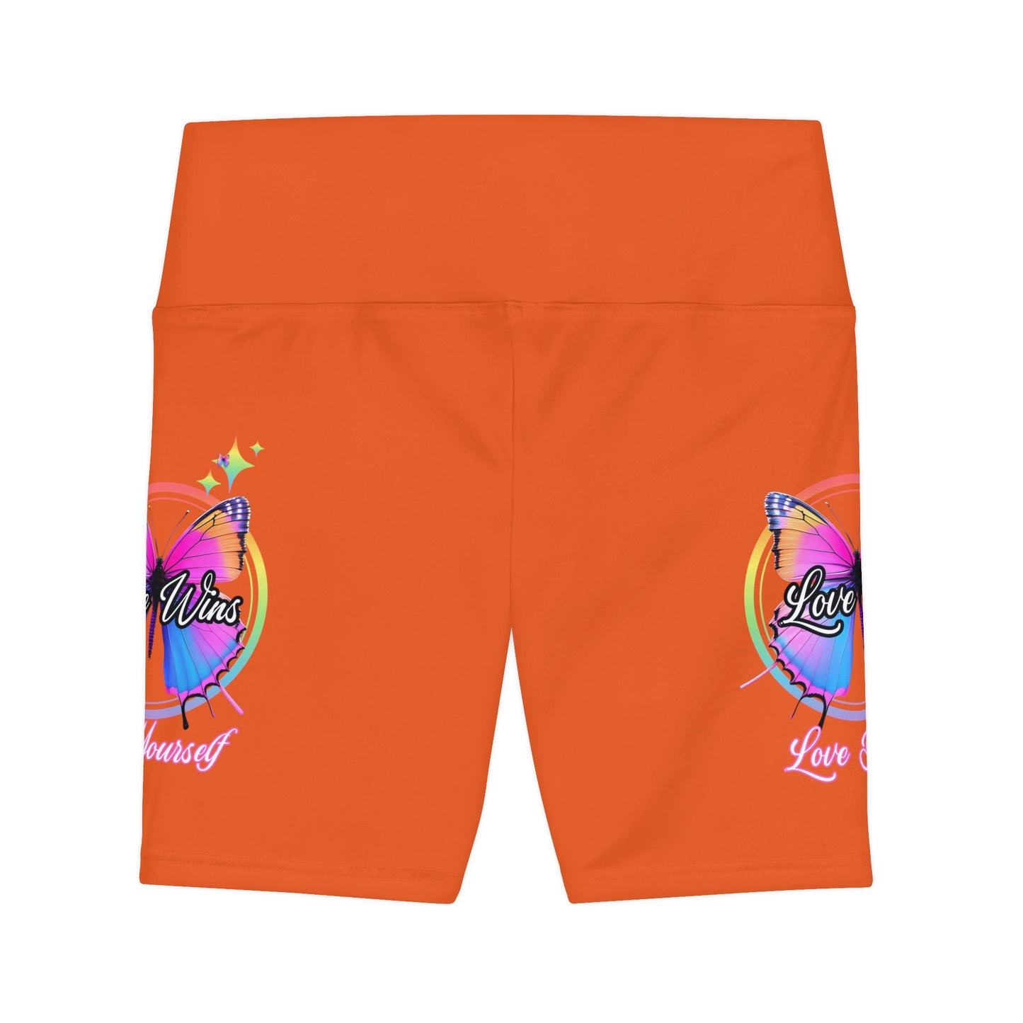 Butterfly Love Yourself High Waist Yoga Shorts (AOP) - Orange