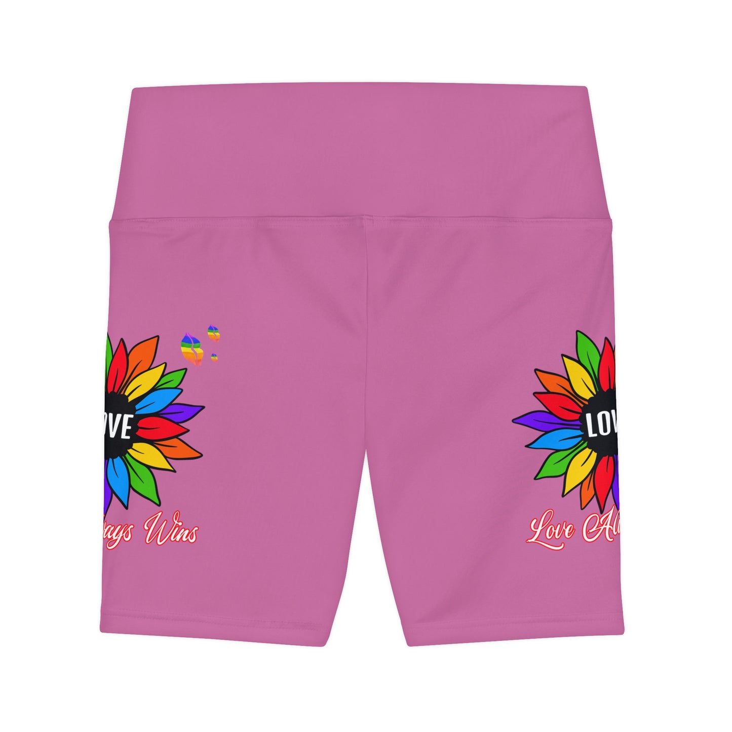 Love Always Wins High Waist Yoga Shorts (AOP) - Pink