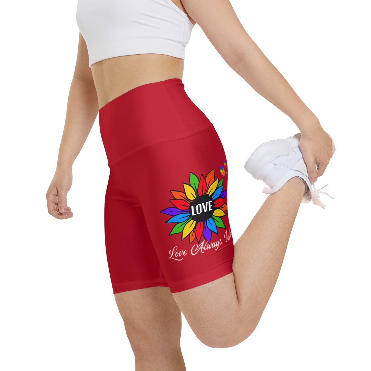 Love Always Wins High Waist Yoga Shorts (AOP) - Red