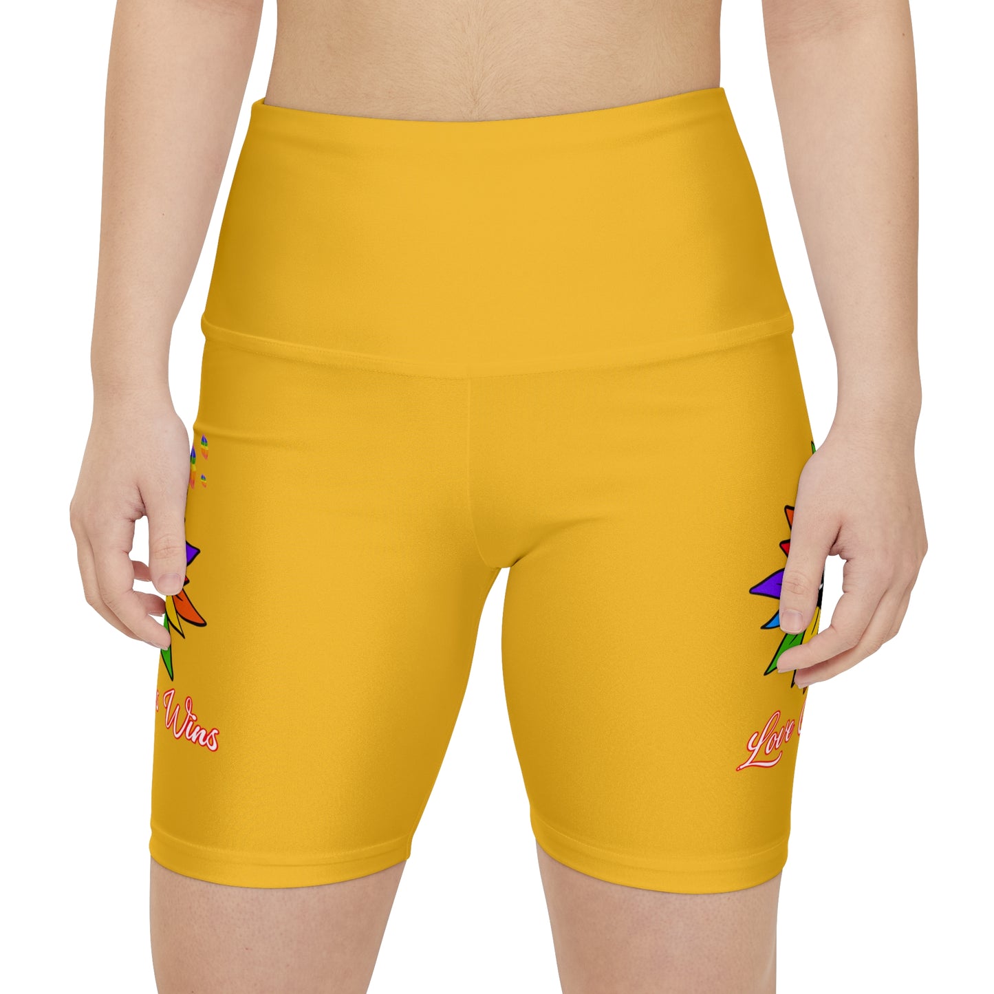 Love Always Wins High Waist Yoga Shorts (AOP) - Yellow