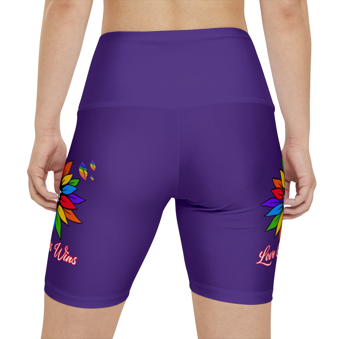 Love Always Wins High Waist Yoga Shorts (AOP) - Purple