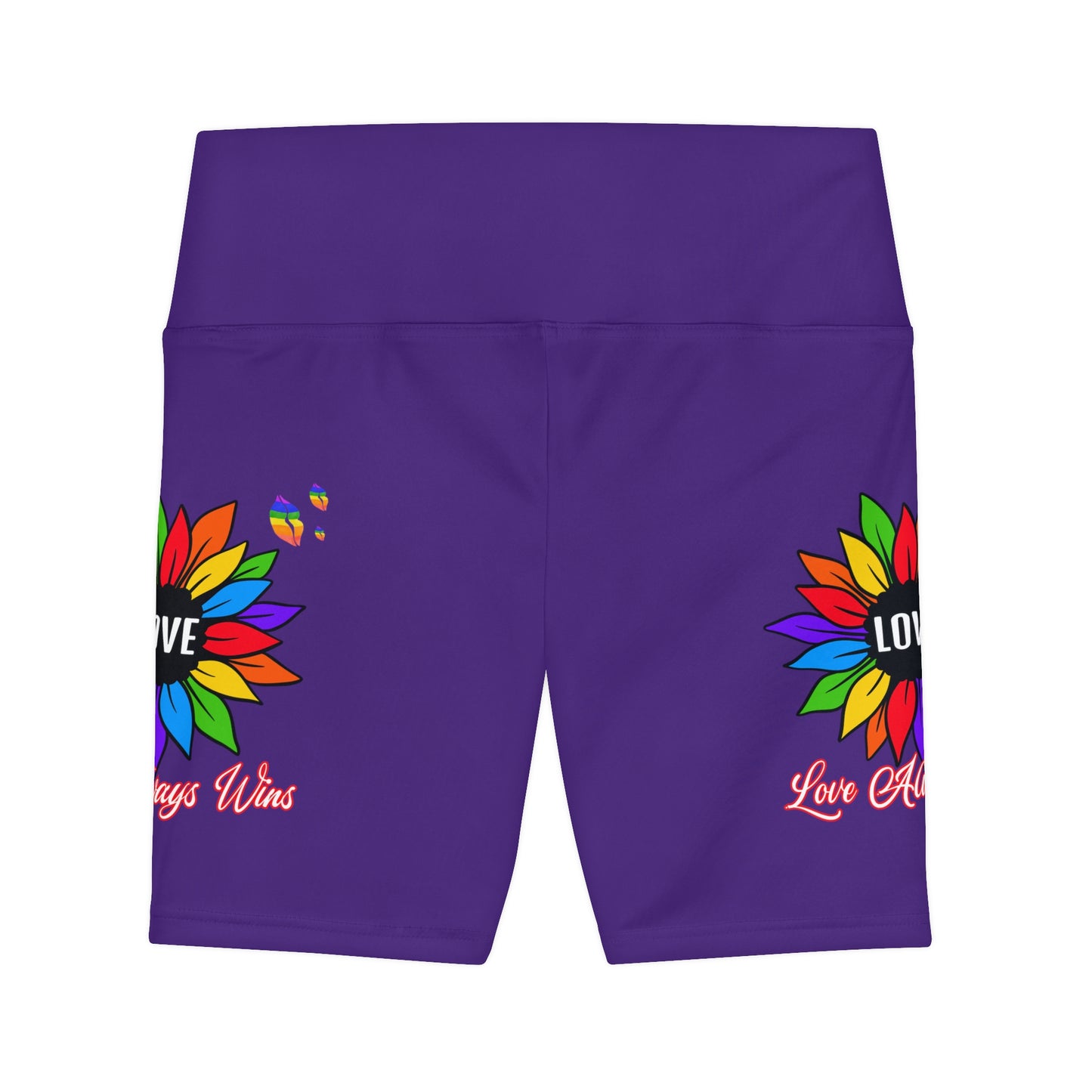 Love Always Wins High Waist Yoga Shorts (AOP) - Purple