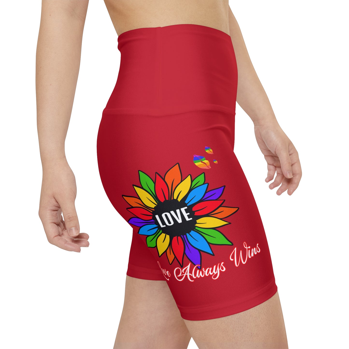 Love Always Wins High Waist Yoga Shorts (AOP) - Red