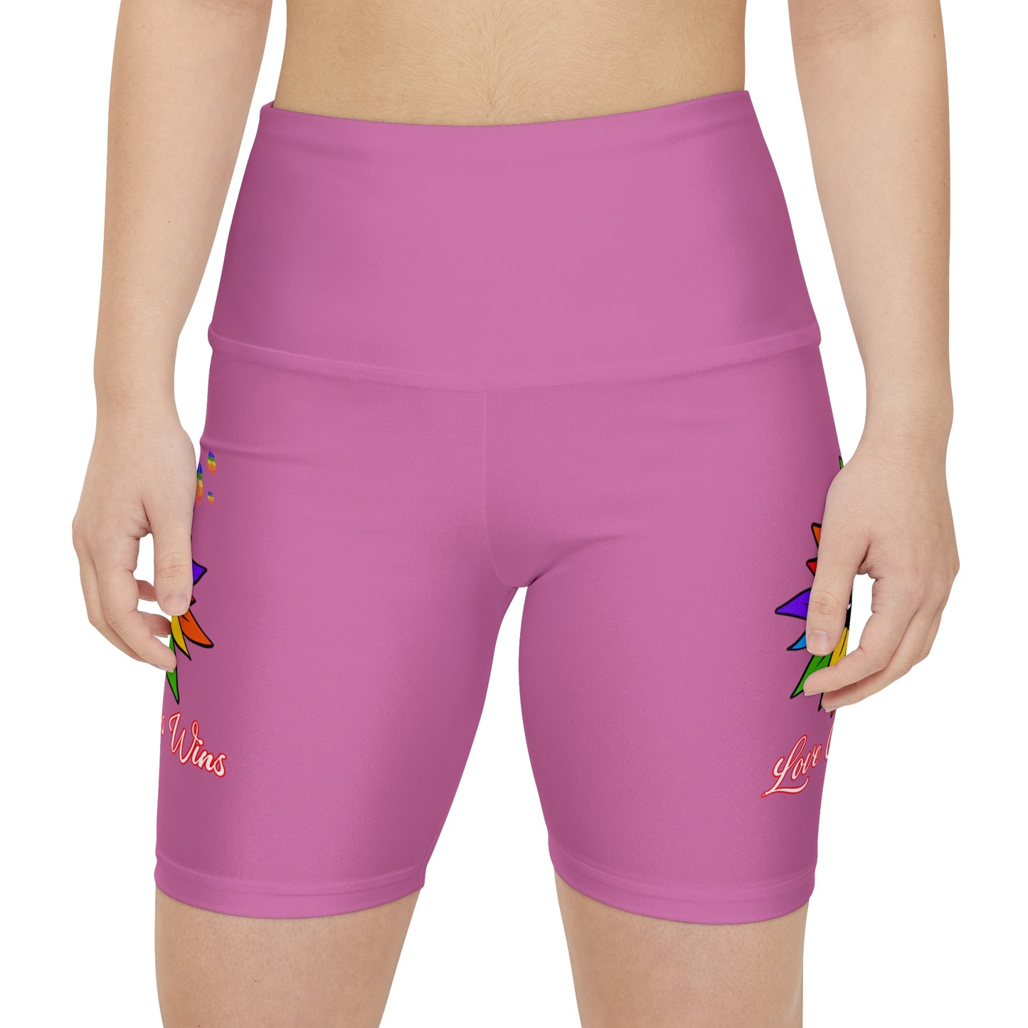 Love Always Wins High Waist Yoga Shorts (AOP) - Pink